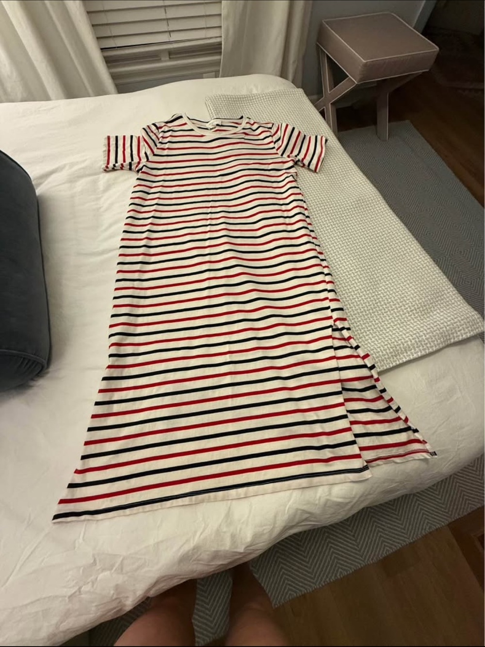 Pomander Place (Tuckernuck) Cream Tee Dress with Navy & Red Stripes